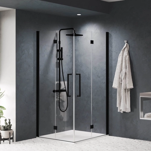 Novellini Young 2GS kabina kwadratowa drzwi składane90x90 cm (89-91x89-91cm), profil czarny mat, szkło bezbarwne Y22GS89LD-1H+Y22GS89LS-1H