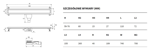 Excellent Stilio odpływ liniowy 700mm z rusztem do zabudowy płytką INEX.1515.700.P.SNP