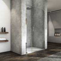 Ronal Cadura drzwi wahadłowe wnękowe, na wymiar, z elementem stałym w linii, prawe, profil srebrny połysk, szkło bezbarwne CA31CDSM25007