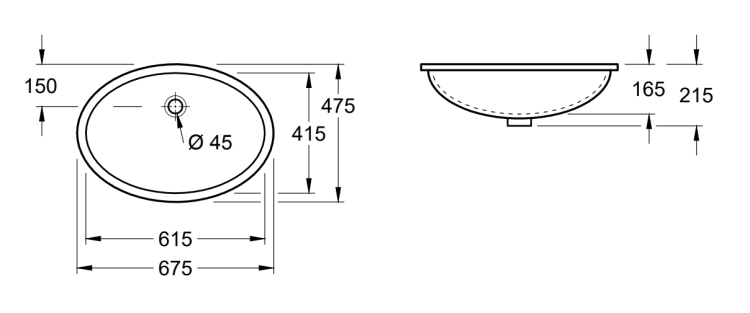 VILLEROY&BOCH Evana umywalka podblatowa 61,5x41,5cm, CeramicPlus 6144.00.R1