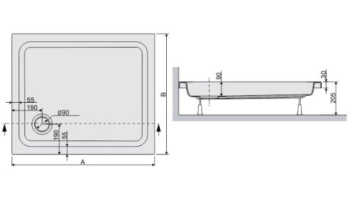 Sanplast Free Line brodzik prostokątny B/FREE 75x90x9+STB 615-040-0110-01-000