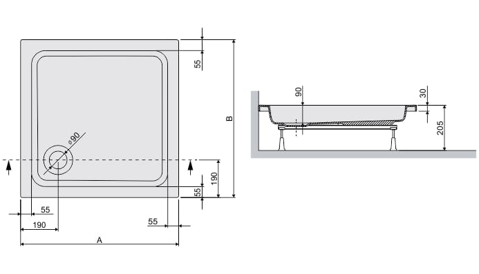 Sanplast Free Line brodzik kwadratowy B/FREE 90x90x9+STB 615-040-0031-01-000