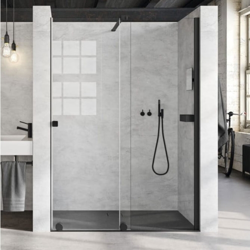 Huppe Xtensa pure drzwi prysznicowe suwane typ 180 (160,5-181,7cm), prawe, profile czarny mat, szkło bezbarwne AP, XT0209.123.322+XT0401-2.jpg
