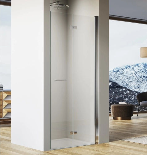 SANSWISS Solino SOLF1 drzwi dwuczęściowe składane 80cm(78,3-80cm), prawe, profile srebrny połysk, szkło bezbarwne SOLF1D0805007