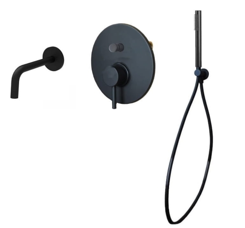 Paffoni Light Black zestaw wannowy podtynkowy, wylewka L-180mm, czarny mat LIG015ZWW.NO