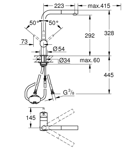 GROHE Minta bateria zlewozmywakowa z wyciąganą wylewką, stal nierdzewna 32168DC0
