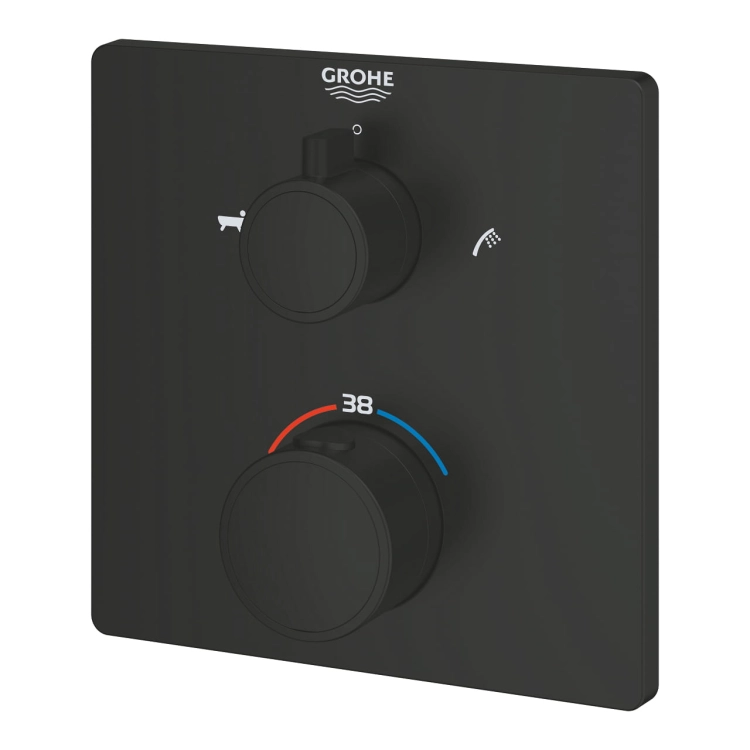 GROHE Grohtherm wannowa bateria podtynkowa termostatyczna do obsługi dwóch wyjść, element zewnętrzny, matte black 1022112430