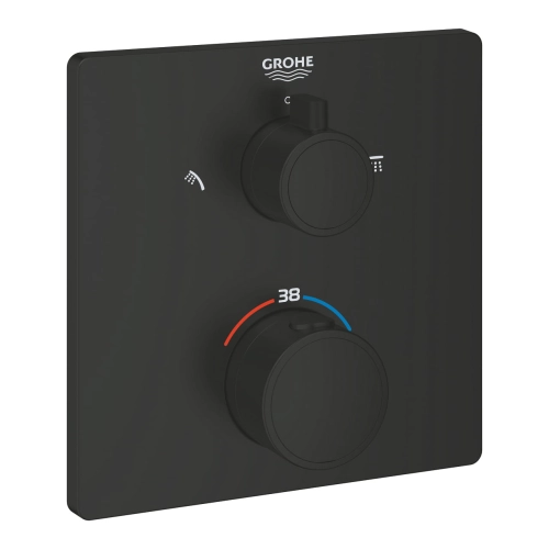GROHE Grohtherm prysznicowa bateria podtynkowa termostatyczna do obsługi dwóch wyjść, element zewnętrzny, matte black 1022092430