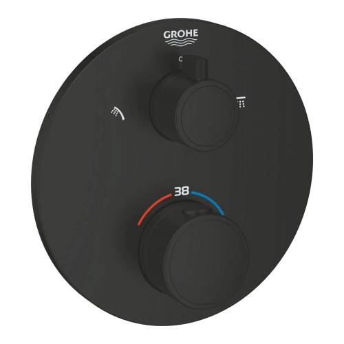 GROHE Grohtherm prysznicowa bateria podtynkowa termostatyczna do obsługi dwóch wyjść, element zewnętrzny, matte black 1022082430