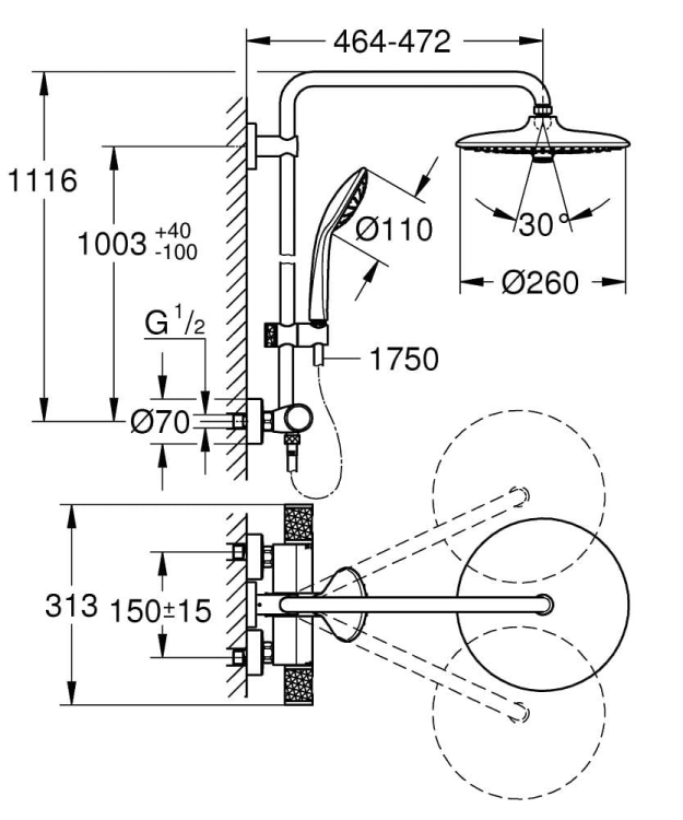 GROHE Euphoria System 260, system prysznicowy z termostatem, chrom 27296003