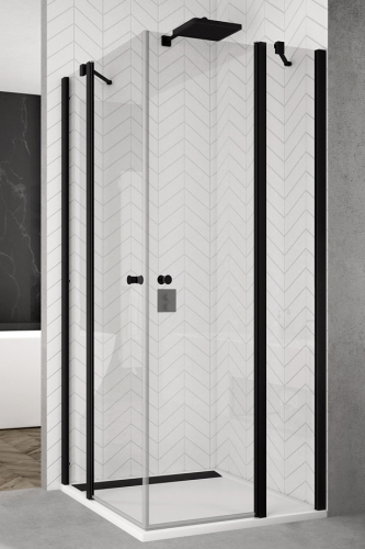 Ronal Solino black kabina prostokątna 90x110cm, drzwi otwierane, profile czarny mat, szkło bezbarwne SOL13G09000607+SOL13D11000607