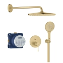 GROHE Essence zestaw prysznicowy podtynkowy z deszczownicą 310m, ramię ścienne 422mm, złoty szczotkowany - brushed cool sunrise 25287GN0