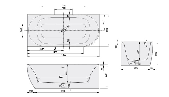 SANPLAST Loft Line wanna narożna przyścienna 180x80cm, WAL-kpl-mb/LOFT 80x180+STW- Npbiew, 632-500-1220-01-010Np