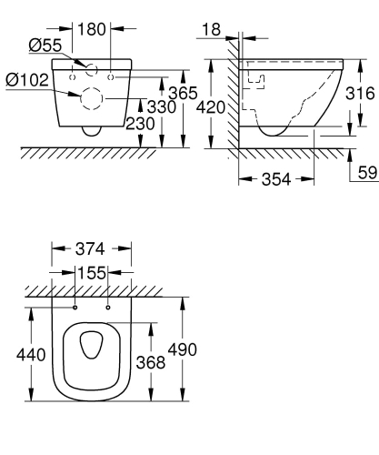 GROHE EuroCeramic miska podwieszana 49x37,4cm, Triple Vortex 39206000