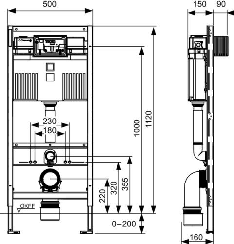 TECEprofil stelaż podtynkowy do WC, ze spłuczką Uni h-112cm 9300302