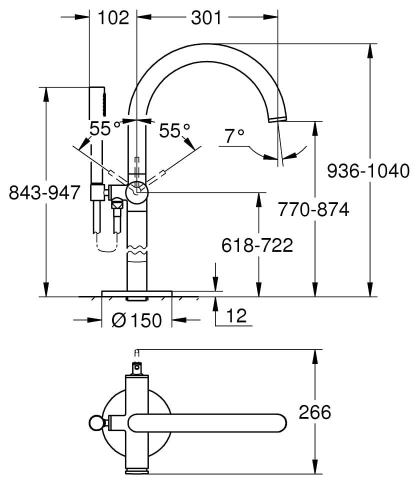 GROHE Atrio bateria wannowa wolnostojąca, element zewnętrzny, grafit szczotkowany - brushed hard graphite 24368AL0