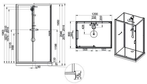 Sanplast Classic II Mineral kabina czterościenna prostokątna 120x80 cm biała KCD2/CLIIaM-80x120 602-011-0292-01-4B1