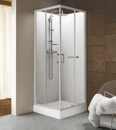Sanplast Classic II Mineral kabina czterościenna kwadratowa 80x80 cm biała drzwi przesuwne wejście narożne KCKN/CLIIa-80 602-011-0022-01-4B1
