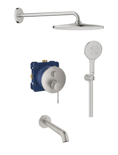 GROHE Essence zestaw wannowo-prysznicowy, podtynkowy z deszczownicą 310m, ramię ścienne 422mm, stal nierdzewna 24092DC1-03