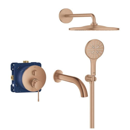 Grohe Essence zestaw wannowo-prysznicowy z deszczownicą i wylewką wannową, miedziany szczotkowany - brushed warm sunset 24092DL1-05