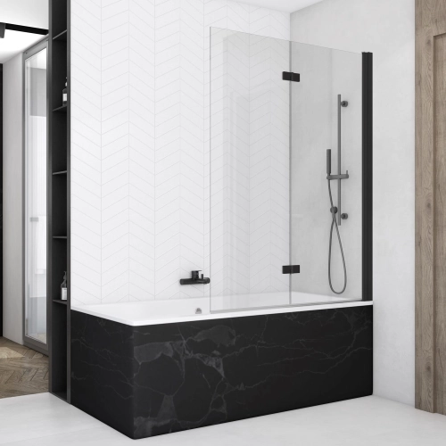 Ronal Solino black SOLB2 parawan nawannowy 2-częściowy 100cm, prawy, profil czarny mat, szkło bezbarwne SOLB2D1000607