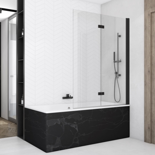 Ronal Solino black SOLB2 parawan nawannowy 2-częściowy 110cm, prawy, profil czarny mat, szkło bezbarwne SOLB2D1100607
