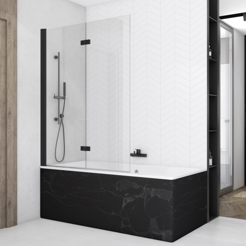 Ronal Solino black SOLB2 parawan nawannowy 2-częściowy 90cm, lewy, profil czarny mat, szkło bezbarwne SOLB2G0900607