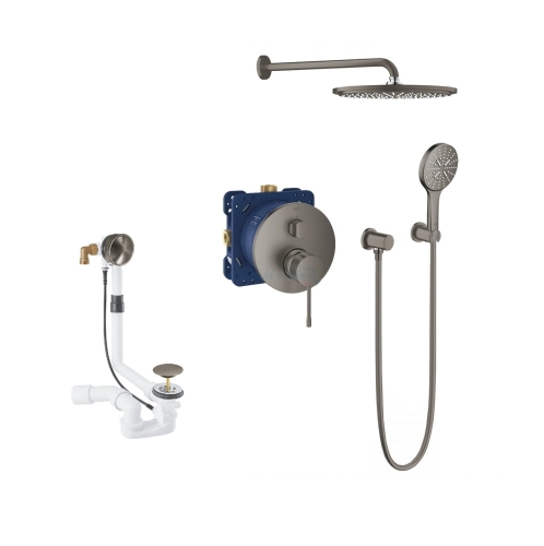 GROHE Essence komplet wannowo-prysznicowy z deszczownicą i napełnianiem przedłużonym, szczotkowany grafit-brushed hard graphite 241092AL1-07