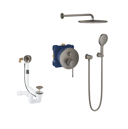 GROHE Essence komplet wannowo-prysznicowy z deszczownicą i napełnianiem przedłużonym, szczotkowany grafit-brushed hard graphite 241092AL1-07