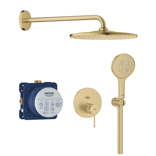 GROHE Essence zestaw prysznicowy podtynkowy z deszczownicą 310m, ramię ścienne 422mm, złoty szczotkowany - brushed cool sunrise 25287GN0-ED1