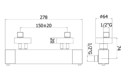 PAFFONI Level bateria prysznicowa z termostatem, chrom LEQ268CR - rysunek wymiarowy