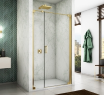 Ronal Cadura drzwi wahadłowe wnękowe, na wymiar, z elementem stałym w linii, prawe, profil złoty, szkło bezbarwne CA31CDSM21207