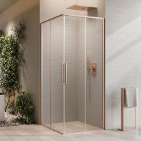 Novellini Riga A kabina kwadratowa 90x90cm, drzwi przesuwne, profile złoty róż szczotkowany, szkło bezbarwne RIGA87LD-87LS-1R