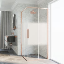 Novellini Riga A kabina kwadratowa 90x90cm, drzwi przesuwne, profile złoty róż szczotkowany, szkło wzór Rose 1 RIGA87LD-87LS-56R