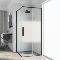 Novellini Riga A kabina kwadratowa 90x90cm, drzwi przesuwne, profile czarny chrom szczotkowany, szkło wzór Rose 1 RIGA87LD-87LS-56N