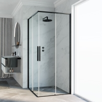 Novellini Riga A kabina kwadratowa 90x90cm, drzwi przesuwne, profile czarny chrom szczotkowany, szkło bezbarwne RIGA87LD-87LS-1N