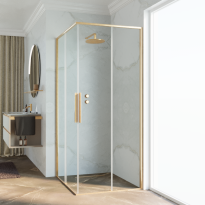 Novellini Riga A kabina kwadratowa 90x90cm, drzwi przesuwne, profile złoty szczotkowany, szkło bezbarwne RIGA87LD-87LS-1P