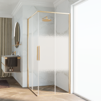 Novellini Riga A kabina kwadratowa 90x90cm, drzwi przesuwne, profile złoty szczotkowany szczotkowany, szkło wzór Rose 1 RIGA87LD-87LS-56P