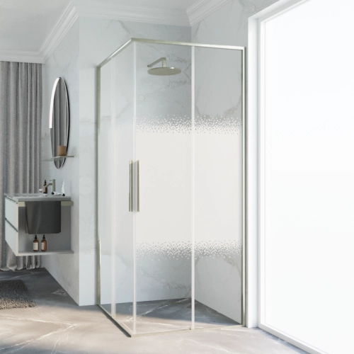 Novellini Riga A kabina kwadratowa 90x90cm, drzwi przesuwne, profile inox szczotkowany, szkło wzór Rose 1 RIGA87LD-87LS-56Z
