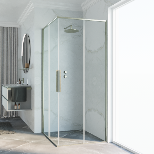 Novellini Riga A kabina kwadratowa 90x90cm, drzwi przesuwne, profile inox szczotkowany, szkło bezbarwne RIGA87LD-87LS-1Z