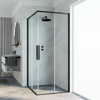 Novellini Riga A kabina kwadratowa 90x90cm, drzwi przesuwne, profile czarny mat, szkło bezbarwne RIGA87LD-87LS-1H