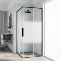 Novellini Riga A kabina kwadratowa 90x90cm, drzwi przesuwne, profile czarny mat, szkło wzór Rose 1 RIGA87LD-87LS-56H