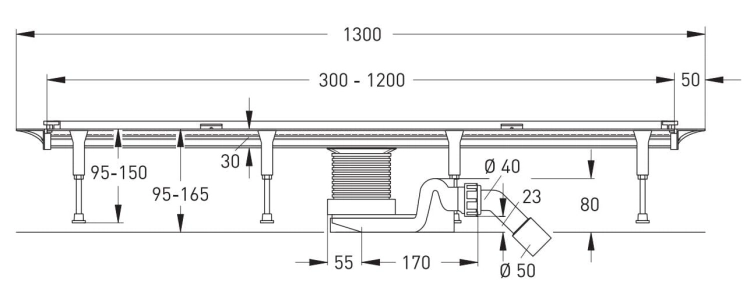 Viega Advantix Vario odpływ liniowy regulowany 30-120 cm model 4965.10 z rusztem stal biała SR4 model 4965.33, 686277+711887