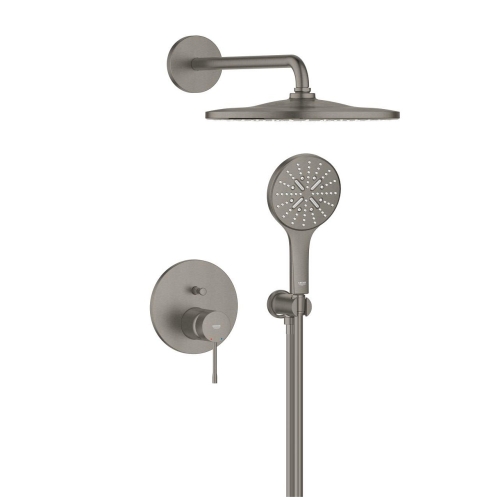 GROHE Essence zestaw prysznicowy podtynkowy z deszczownicą i kompletem natryskowym brushed hard graphite (24058AL1, 26558AL0, 28362A01, 26658AL0, 26574AL0)