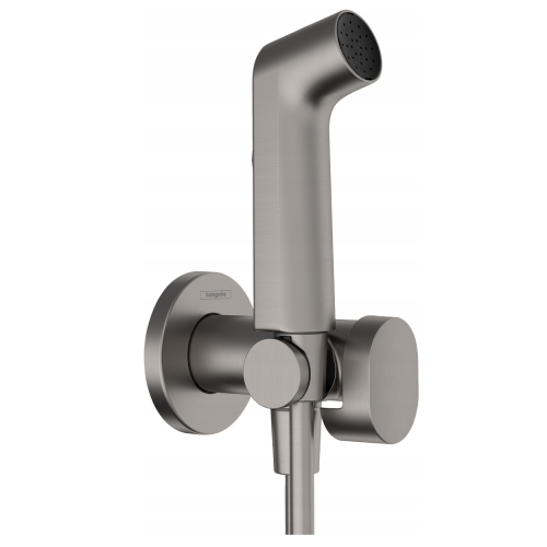 HansGrohe Bidette główka prysznicowa 1jet E EcoSmart z mieszaczem, uchwytem i wężem prysznicowym 125 cm, czarny chrom szczotkowany 29232340