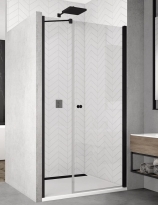 Ronal Solino black drzwi 140 cm (137,7-141cm) wahadłowe jednoskrzydłowe ze ścianką stałą w linii, profile czarny mat, szkło bezbarwne SOL3114000607