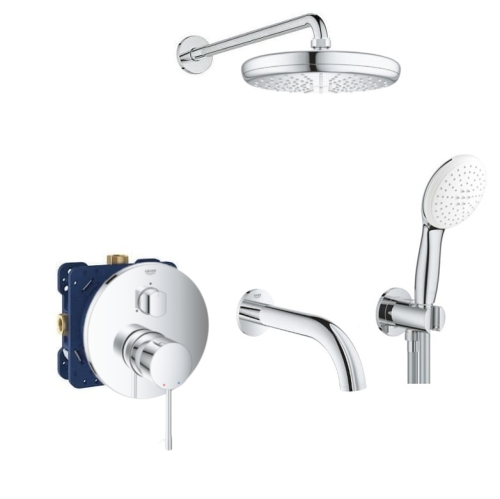 Grohe Essence zestaw wannowo-prysznicowy 3-drożny: deszczownica, wylewka wannowa, rączka prysznicowa