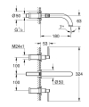 Grohe Atrio bateria umywalkowa podtynkowa 3-otw. L-180mm, element zewnętrzny, złoty błyszczący - cool sunrise 20662GL0 rysunek wymiarowy