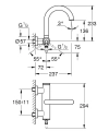 Grohe Atrio bateria wannowa – wylewka z perlatorem brushed hard graphite - rysunek wymiarowy