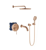 GROHE Essence zestaw wannowo-prysznicowy z deszczownicą i wylewką wannową, miedziany szczotkowany - brushed warm sunset 24092DL1-06
